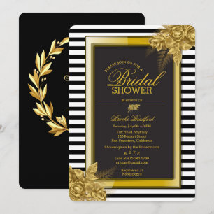Art Deco Gold Roses & Stripes Bridal Shower Card