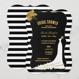 Art Deco Gold Roses, Stripes Bridal Shower Card