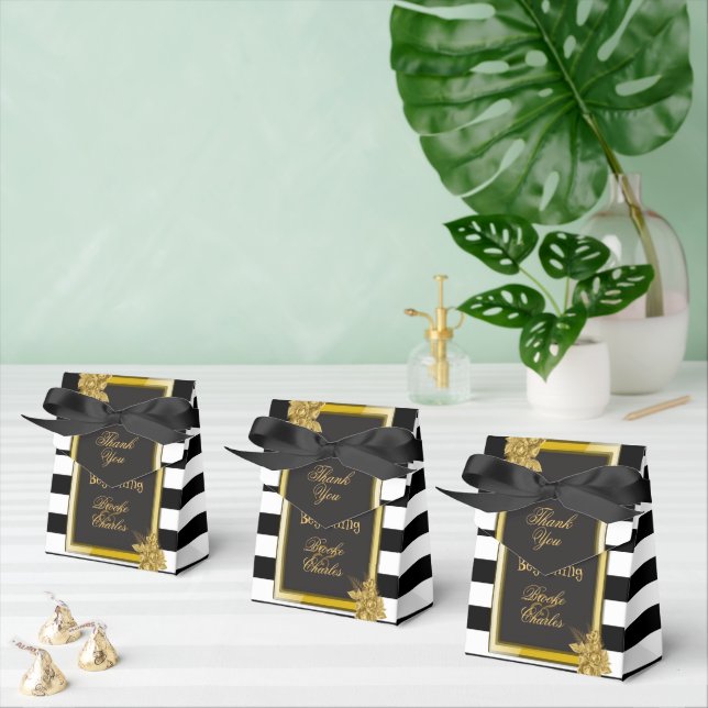Art Deco Gold Roses, Stripes Wedding Favour Boxes (Multiple)