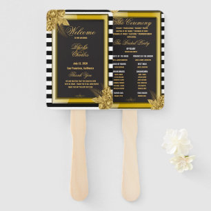 Art Deco Gold Roses, Stripes Wedding Program Fans