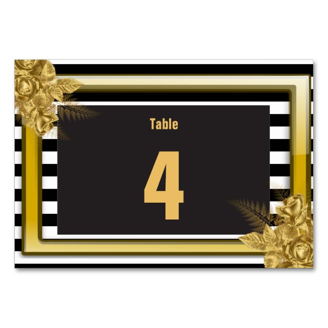 Art Deco Gold Roses, Stripes Wedding Table No Card (Front)