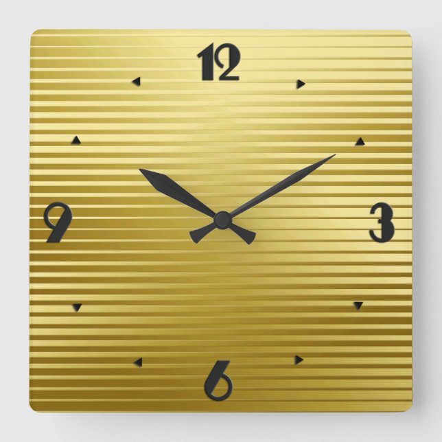 Art Deco Gold Satin Stripes Square Wall Clock (Front)