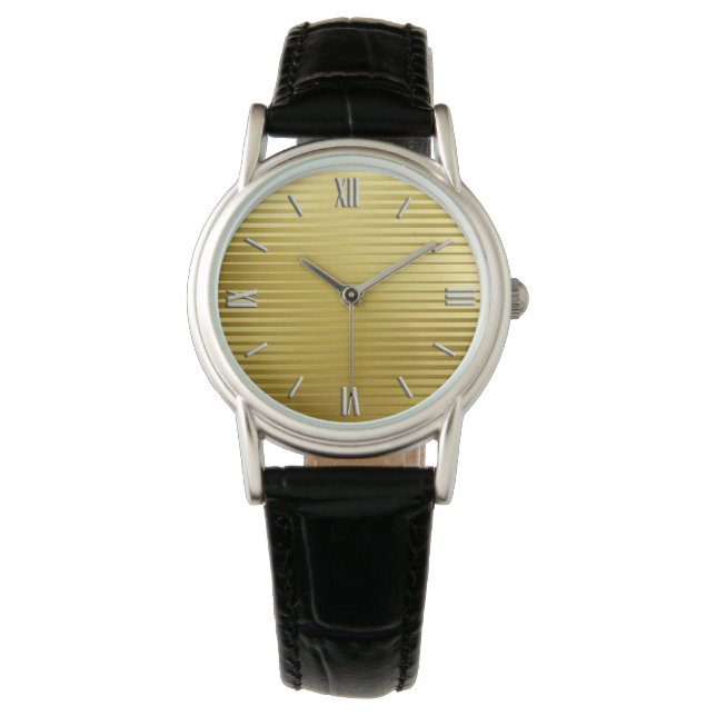 Art Deco Gold Satin Stripes Watch (Front)