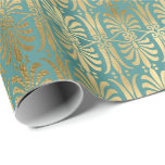 Art Deco Gold Sepia Metallic Teal Aquatic Wrapping Paper<br><div class="desc">florenceK classic chic wrap
florenceK design</div>