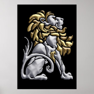 Art Deco Gold & Silver Lion Poster