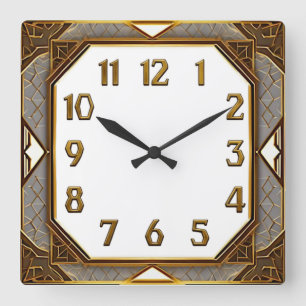 Art Deco Gold Square Wall Clock