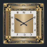 Art Deco Gold Square Wall Clock<br><div class="desc">Great clock design. You will love it like others. Be free to use this design for other product you like or to customise and add your text. Follow me for more. Thank you. Have a nice day.</div>