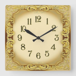 Art Deco Gold Square Wall Clock