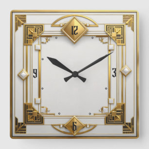 Art Deco Gold Square Wall Clock