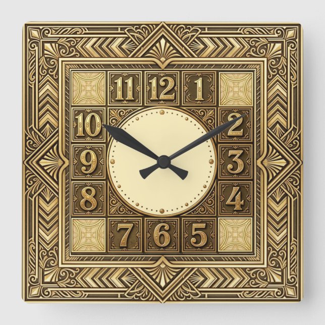 Art Deco Gold Square Wall Clock (Front)