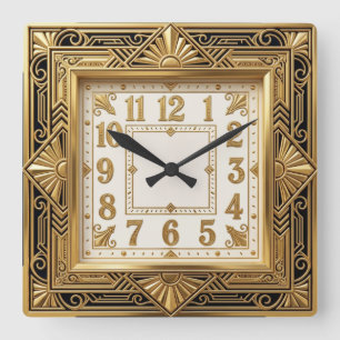 Art Deco Gold Square Wall Clock