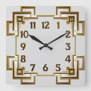 Art Deco Gold Square Wall Clock
