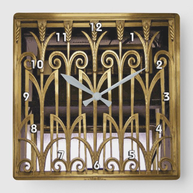 Art Deco Gold Square Wall Clock (Front)