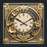 Art Deco Gold Square Wall Clock<br><div class="desc">Greta clock design. You will love it like others. Be free to use this design for other product you like or to customise and add your text. Follow me for more. Thank you. Have a nice day.</div>