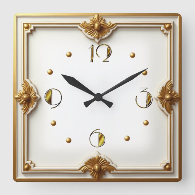Art Deco Gold Square Wall Clock (Front)