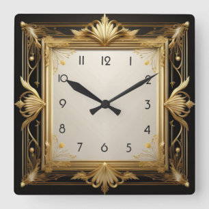 Art Deco Gold Square Wall Clock