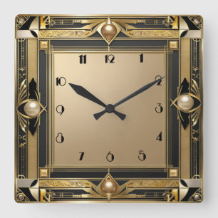 Art Deco gold Square Wall Clock