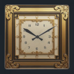 Art Deco gold Square Wall Clock<br><div class="desc">Great clock design. You will love it like others. Be free to use this design for other product you like or to customise and add your text. Follow me for more. Thank you. Have a nice day.</div>