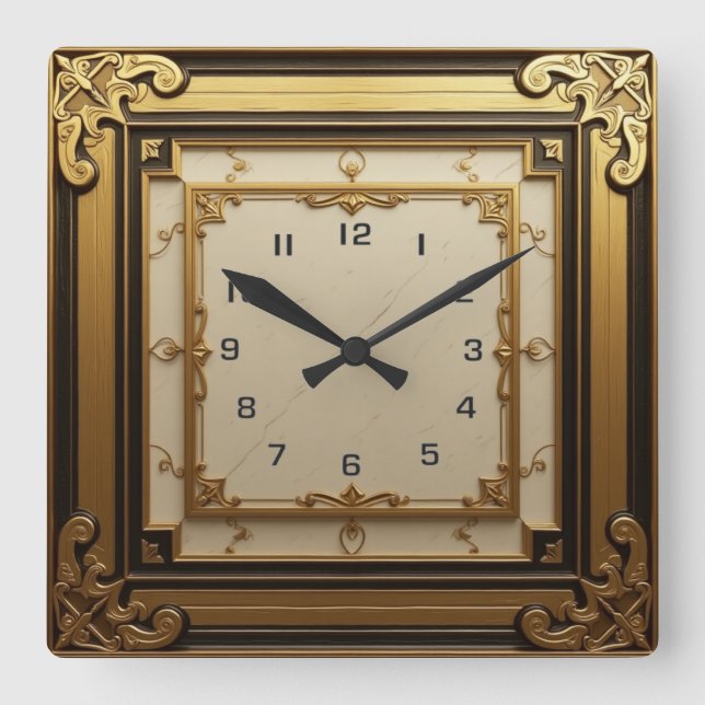 Art Deco gold Square Wall Clock (Front)