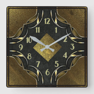 Art Deco Gold Square Wall Clock