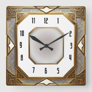 Art Deco Gold Square Wall Clock