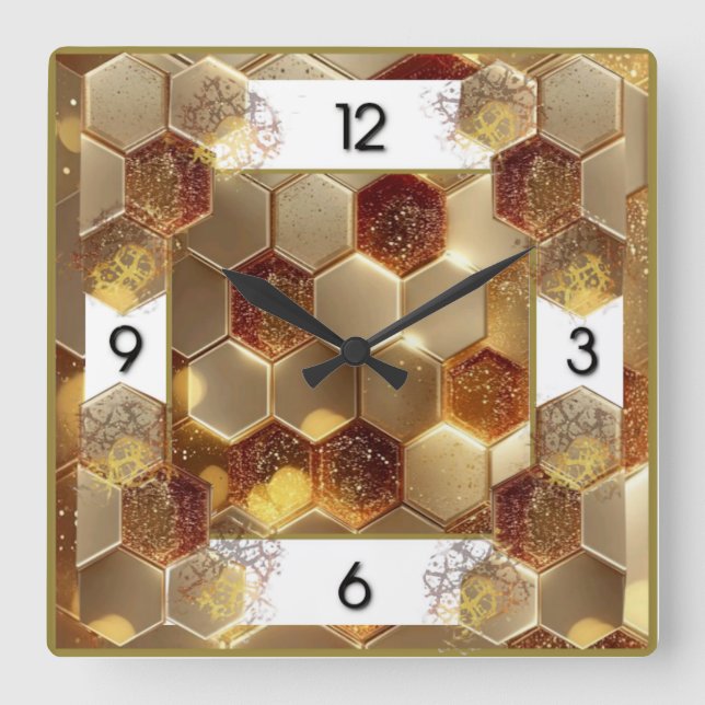 Art Deco Gold Square Wall Clock (Front)