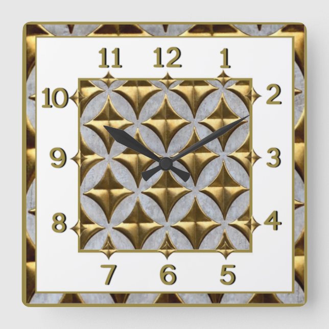 Art Deco Gold Square Wall Clock (Front)