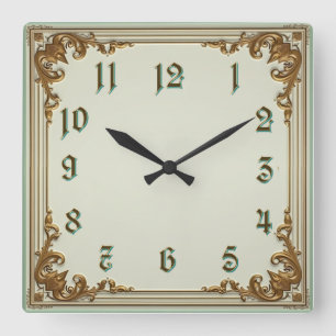 Art Deco Gold Square Wall Clock