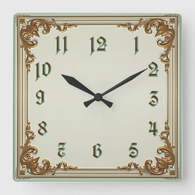 Art Deco Gold Square Wall Clock (Front)