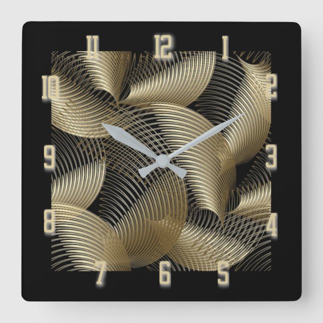 Art Deco gold Square Wall Clock (Front)