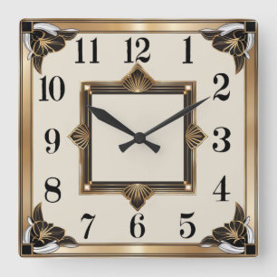 Art Deco Gold Square Wall Clock
