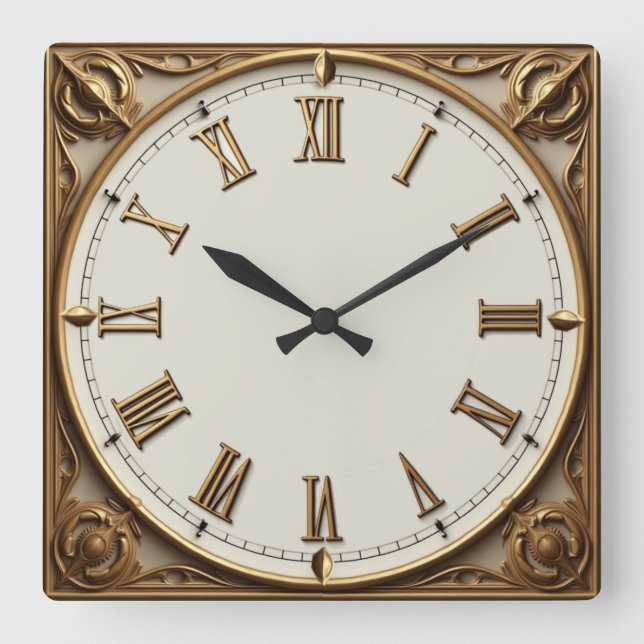 Art Deco Gold Square Wall Clock (Front)