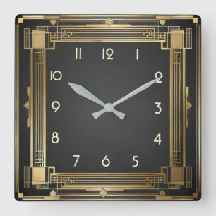 Art Deco Gold Square Wall Clock