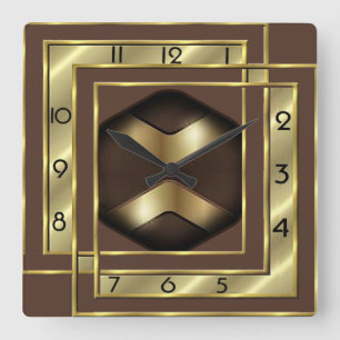 Art Deco Gold Square Wall Clock