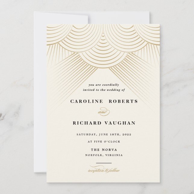 Art Deco Gold String Lights Wedding Invitation (Front)