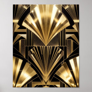 Art Deco Gold Sunburst Black Gold Geometric Luxury Poster