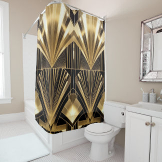 Art Deco Gold Sunburst Black Gold Geometric Luxury Shower Curtain