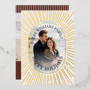 Art Deco Gold Sunburst Happy Holidays Photo Cream Foil Holiday Card