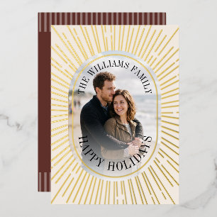 Art Deco Gold Sunburst Happy Holidays Photo Cream Foil Holiday Card