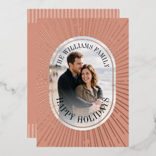 Art Deco Gold Sunburst Happy Holidays Photo - Pink Foil Holiday Card
