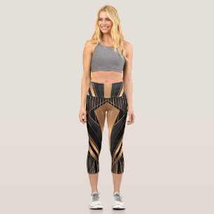 Art Deco Gold Sunburst Luxury Geometry Capri Leggings