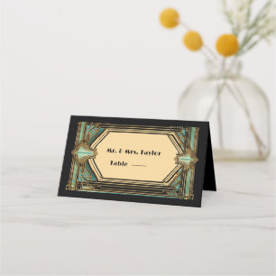 Art Deco Gold Turquoise Black Wedding Place Card