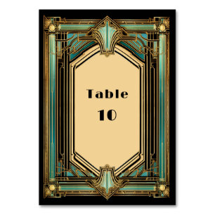 Art Deco Gold Turquoise Black Wedding Table Number