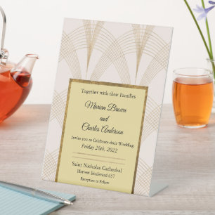 Art Deco Gold Wedding Invitation Pedestal Sign