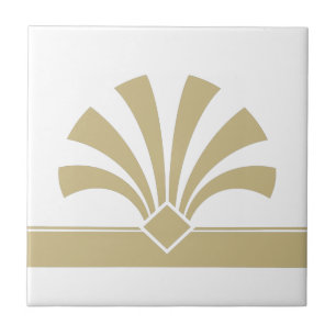 Art Deco Gold White Geometric Flower Element 06 Tile