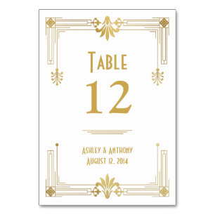 Art Deco Gold White Roaring 20s Wedding Table Number