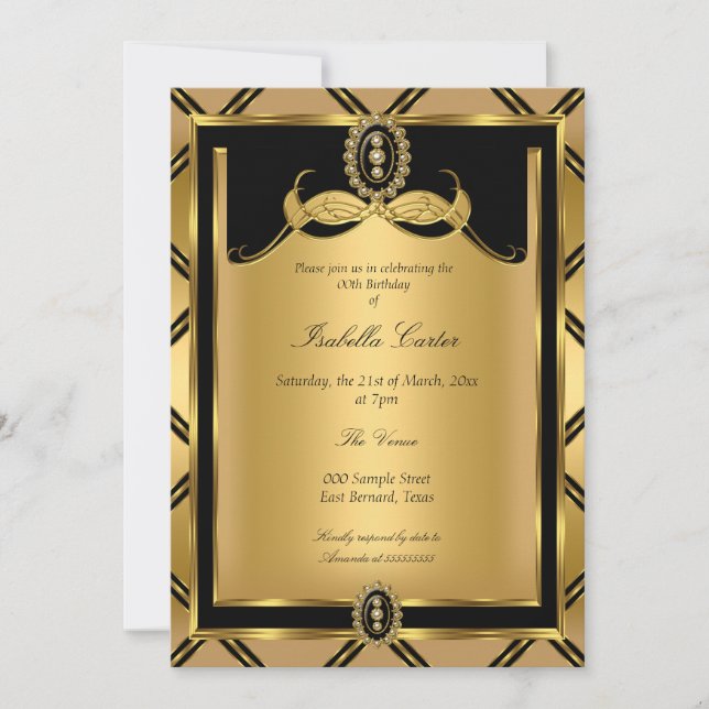 Art Deco Golden Black jewel Birthday Party Invitation (Front)
