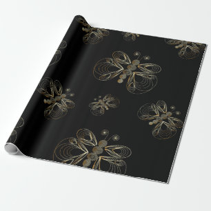 "Art deco" golden butterflies pattern Wrapping Paper
