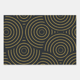 Art Deco Golden Circles Pattern on Black  Wrapping Paper Sheet