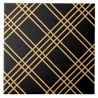 Art Deco Golden Crossed Stripes on Black  Tile